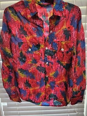 Nortex Vintage Women's Collared Multicolor Button Down Long Sleeve Shirt Small